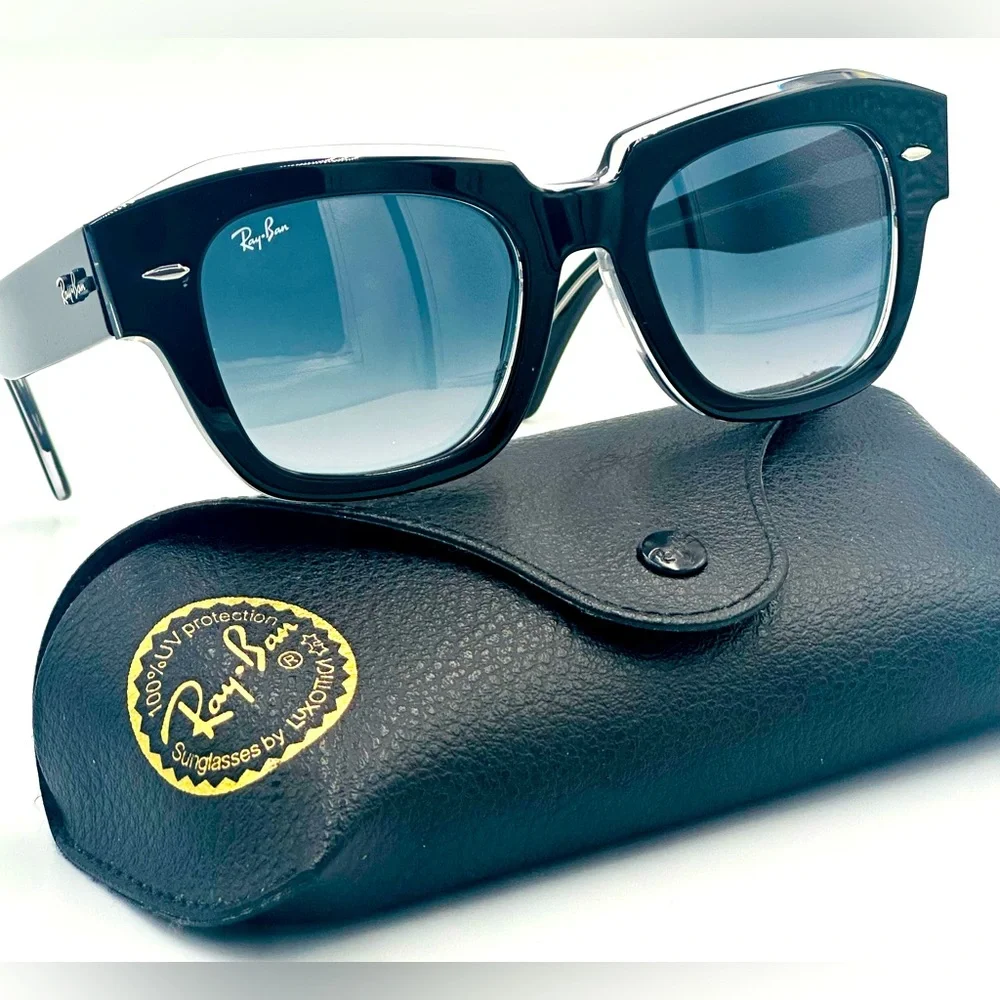 Ray-Ban State Street Women’s Sunglasses RB2186 49m Black w/ Gradient Blue Lens - Picture 1 of 8